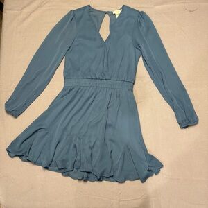 Altar'd State Blue Sheer Long Sleeve Mini Dress - V-Neck Boho Fit & Flare Size 4